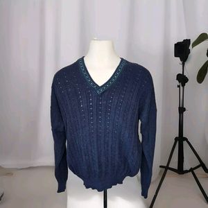 Alan Paine Knitwear V-neck Cotton Cable Knit Vintage